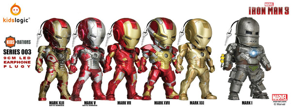 Kids Nations - Iron Man 3 - Series 003 LED Earphone Plugy, set of 6