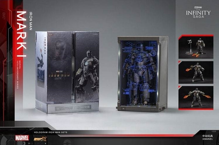 ZhongDong Toys - IRON MAN Mark I Action Figures Bundle set (with hall of armor blue light version and holograph panel)  