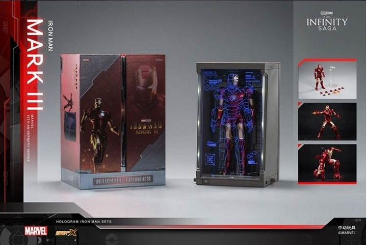 ZhongDong Toys - IRON MAN Mark II Action Figures Bundle set (with hall of armor blue light version and holograph panel)  